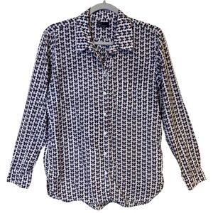 GAP Boyfriend Button Down‎ Shirt Purple White Black Large Butterfly Print Casual